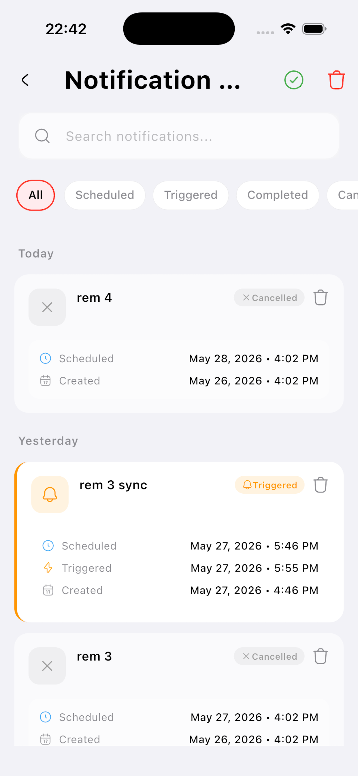 fabe notification history on iPhone
