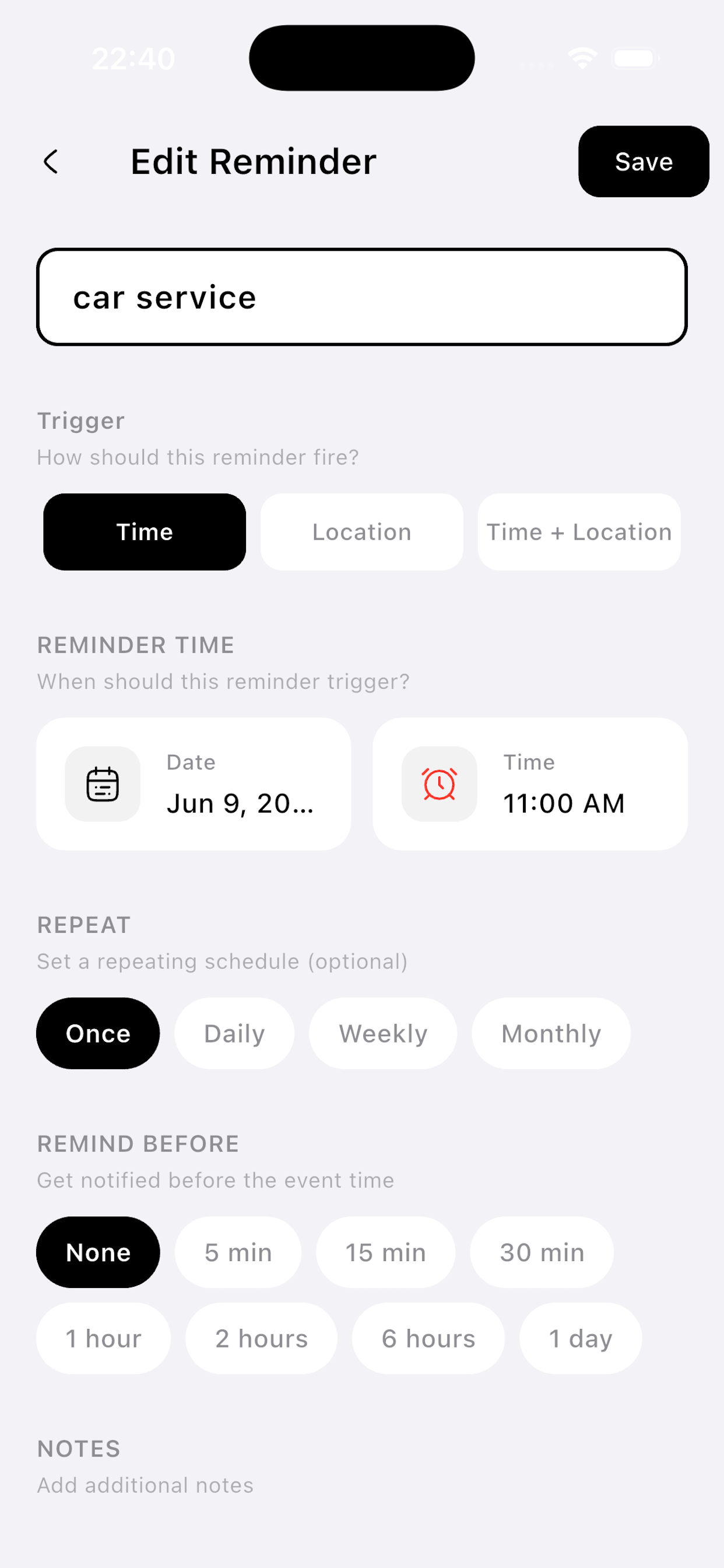 Creating a location reminder in fabe