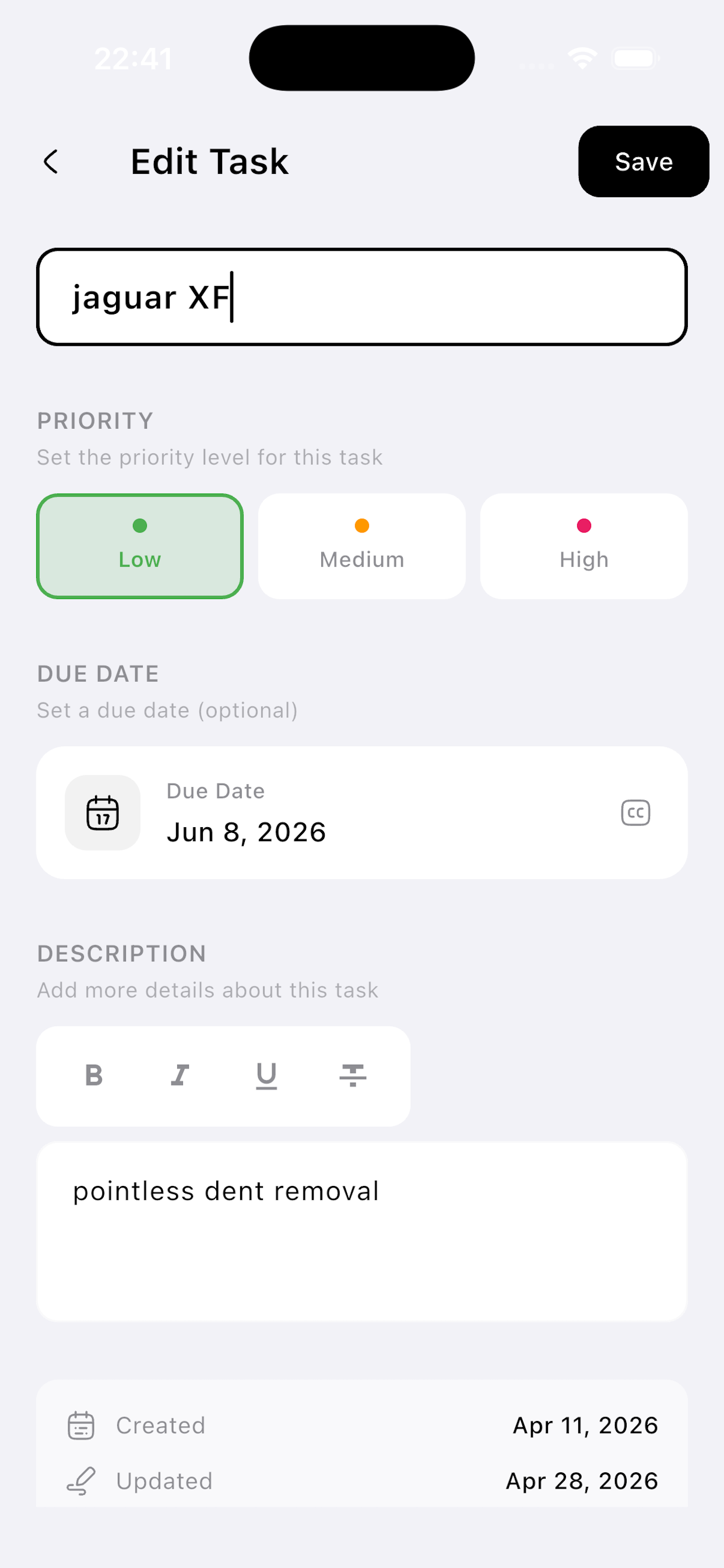 fabe task editor on iPhone