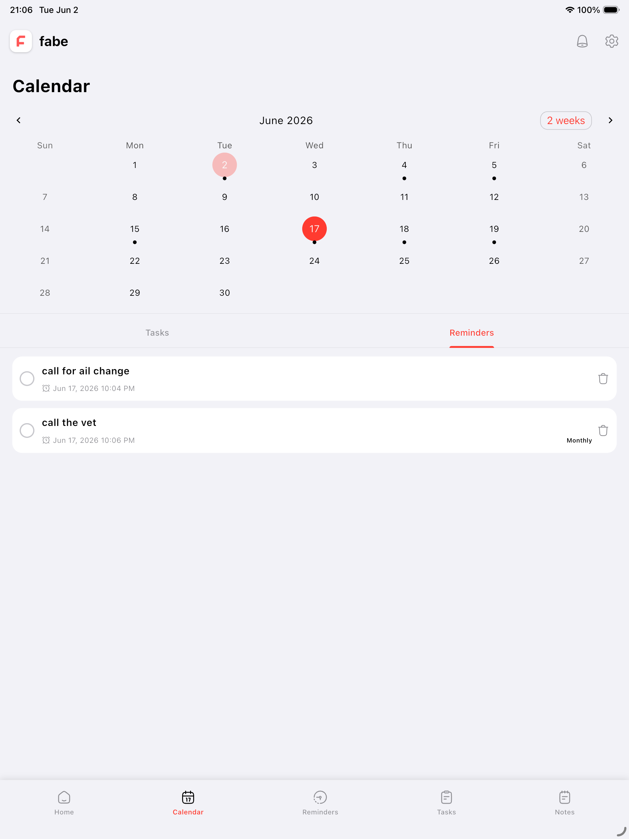 fabe calendar on iPad