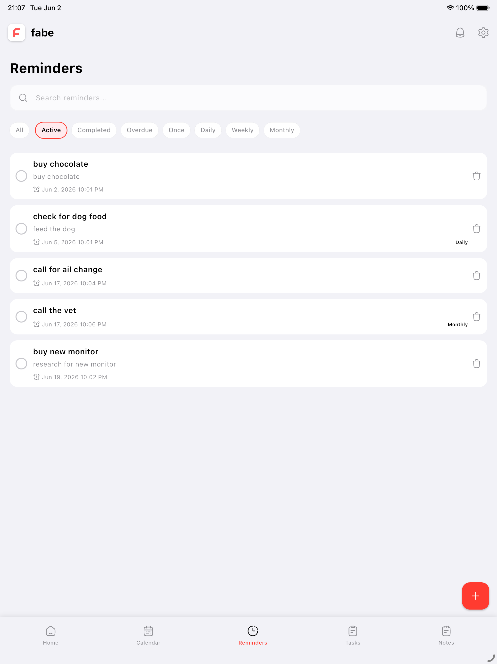 fabe reminders on iPad