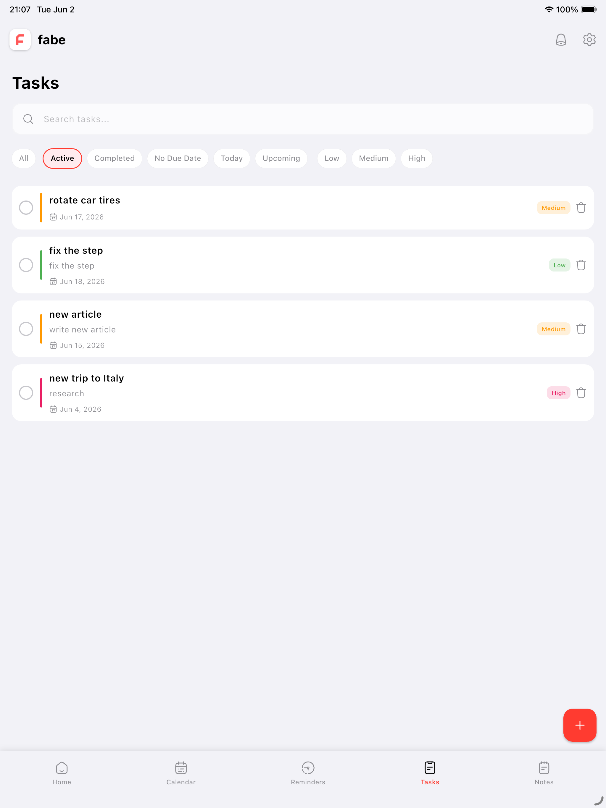 fabe tasks on iPad