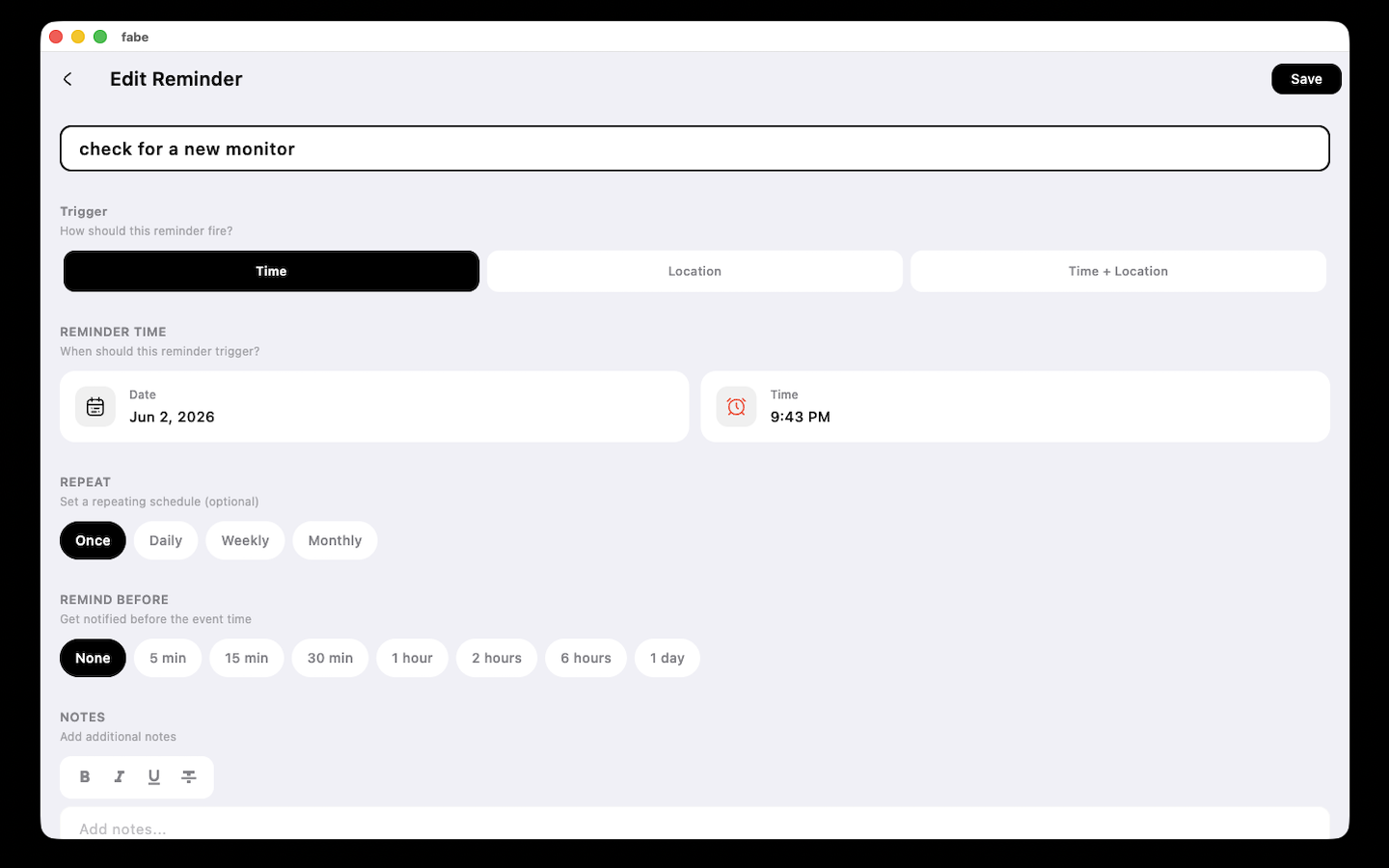fabe reminder editor on Mac