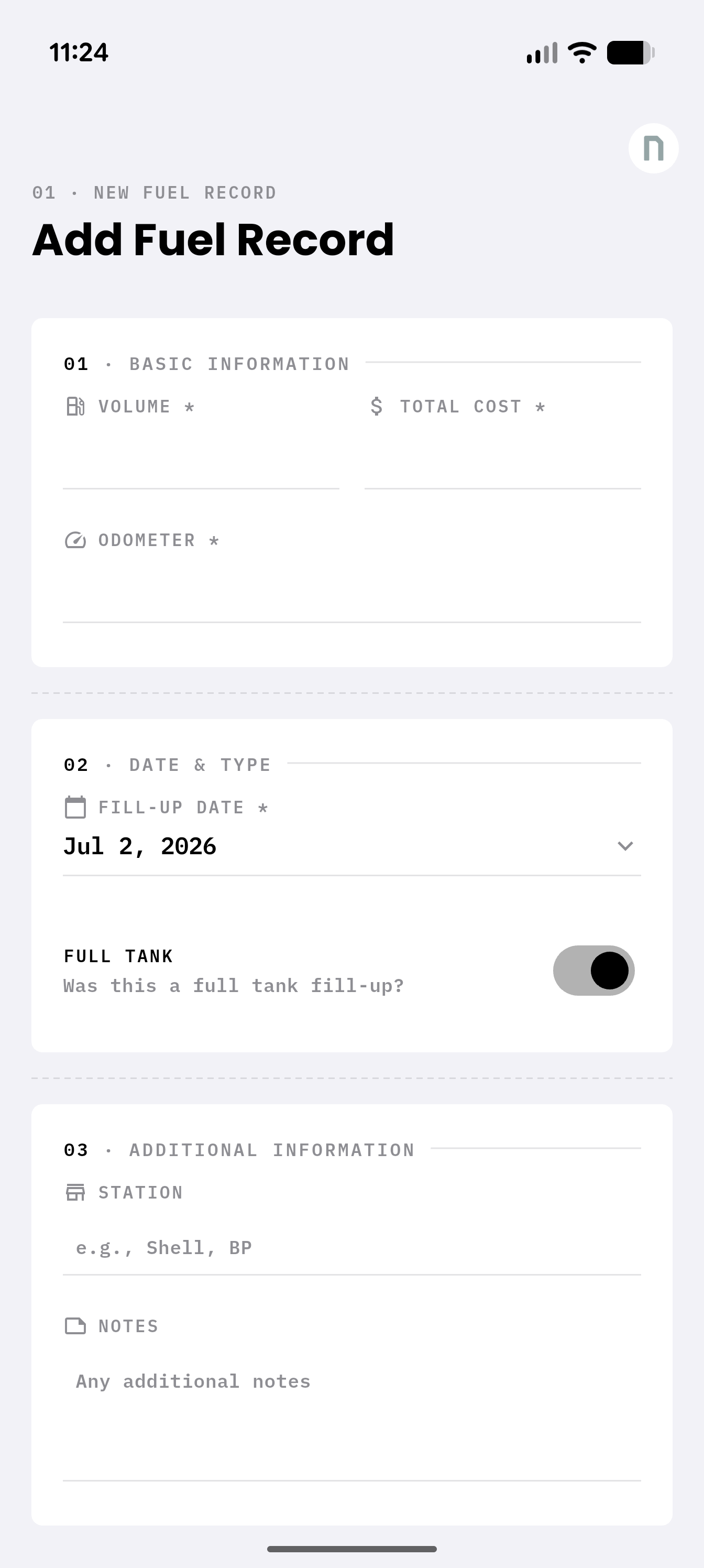 Vehicle dashboard screenshot