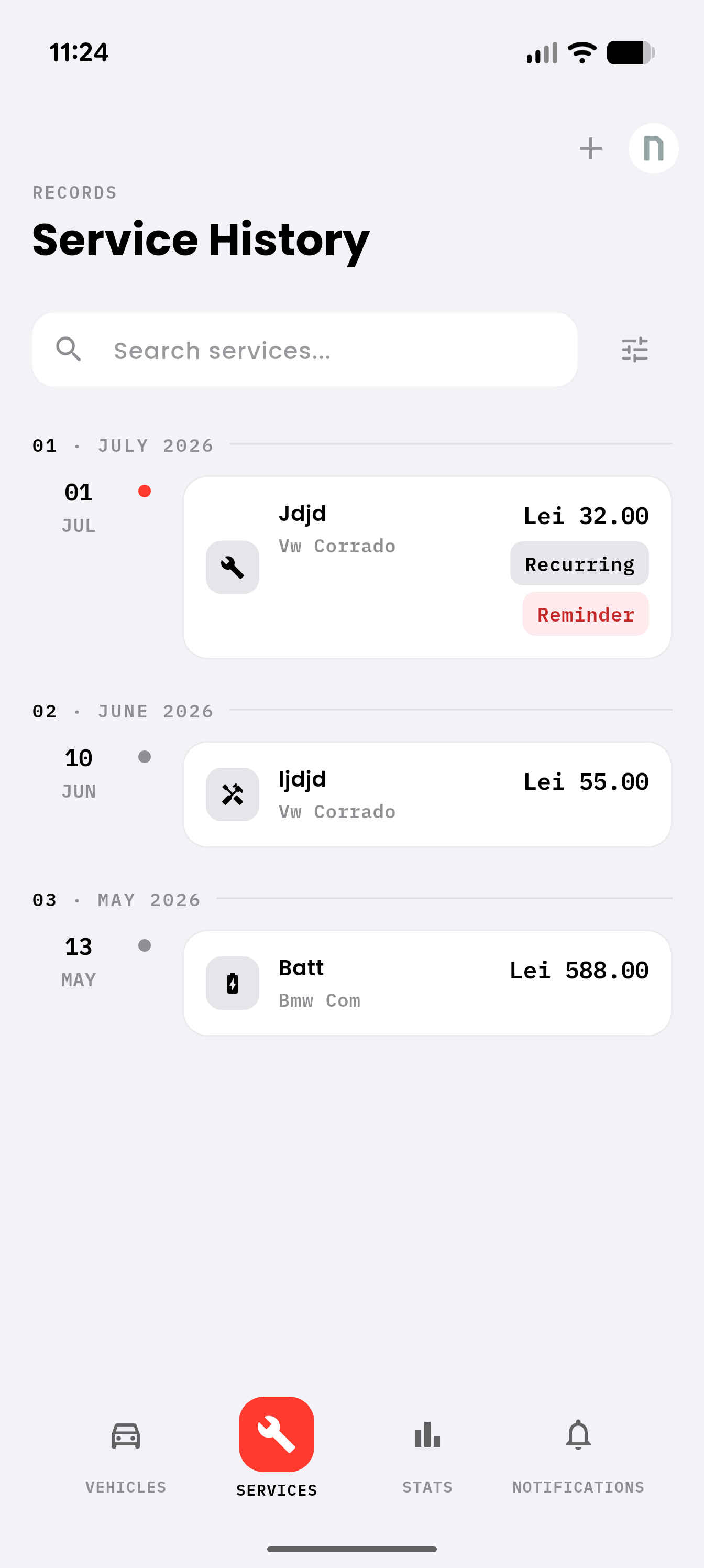 Fuel log screenshot