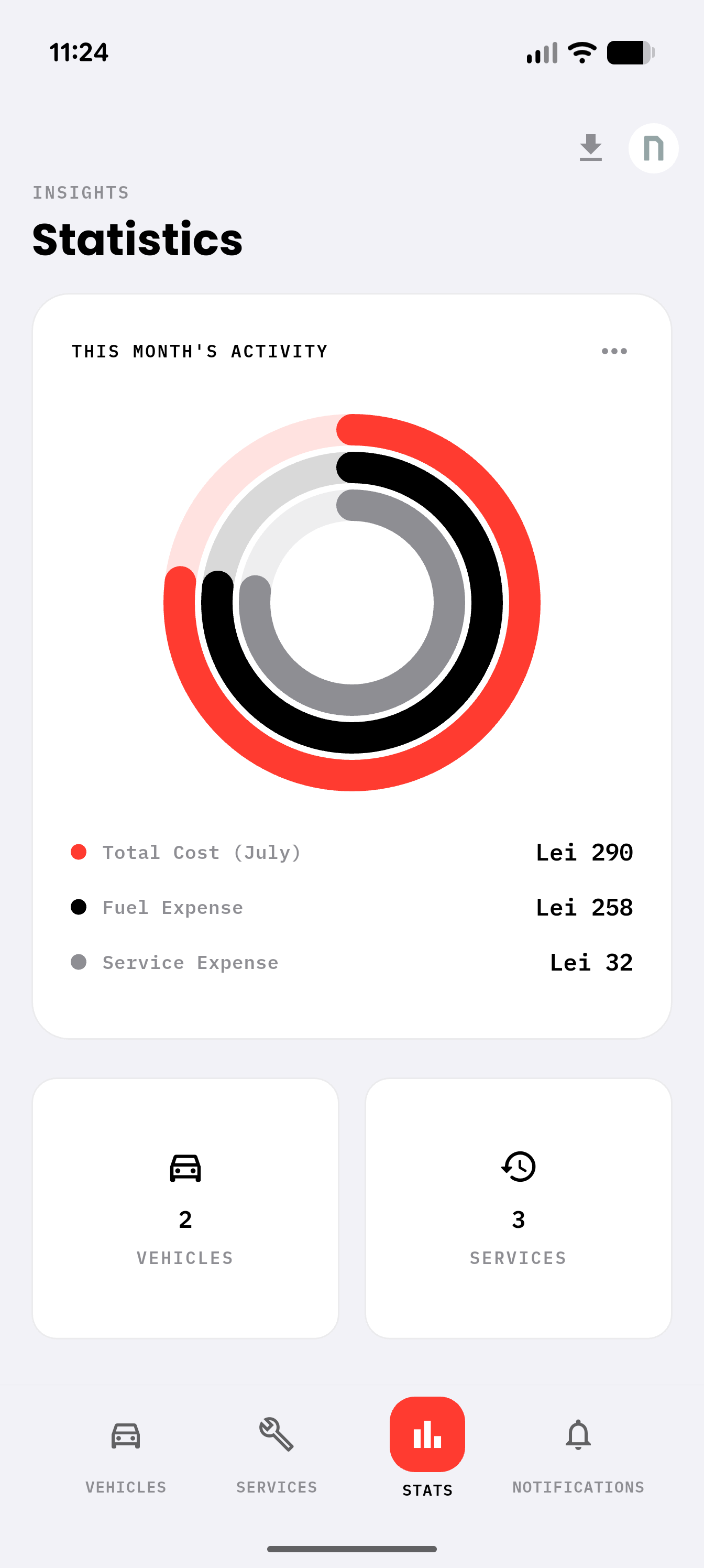 Service history screenshot