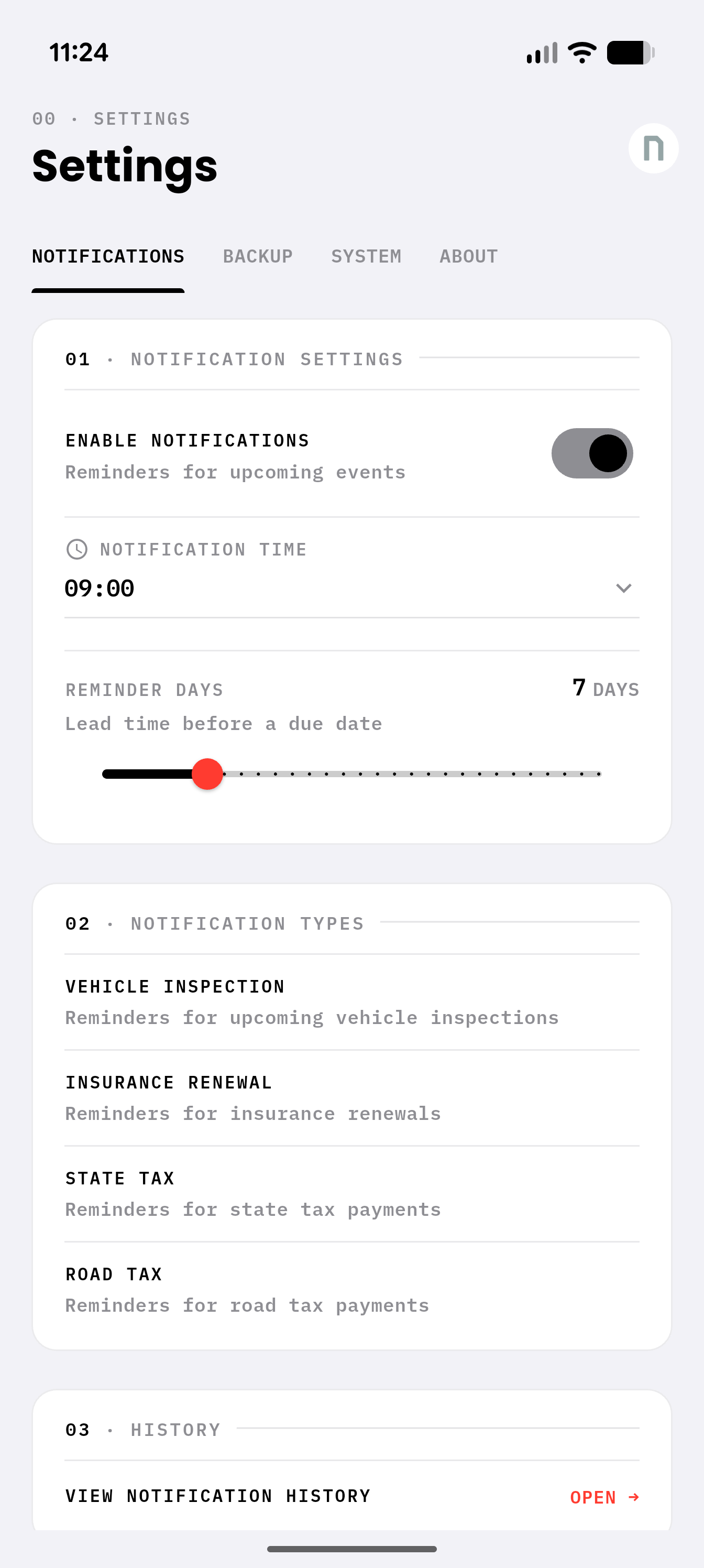 Reminder settings screenshot