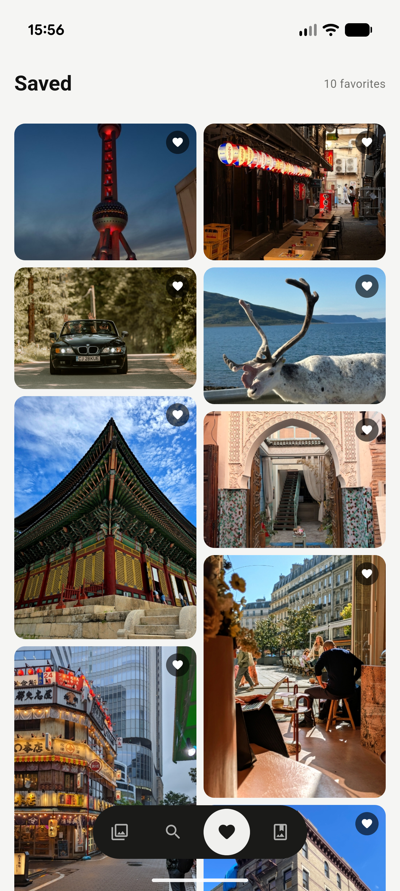 Saved favorites in a masonry grid