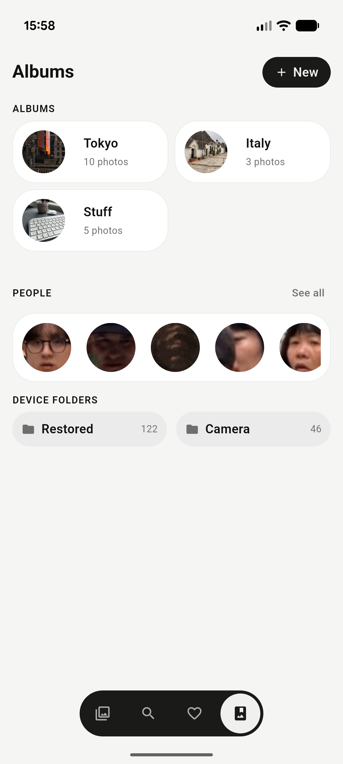 Albums list with people strip and device folders